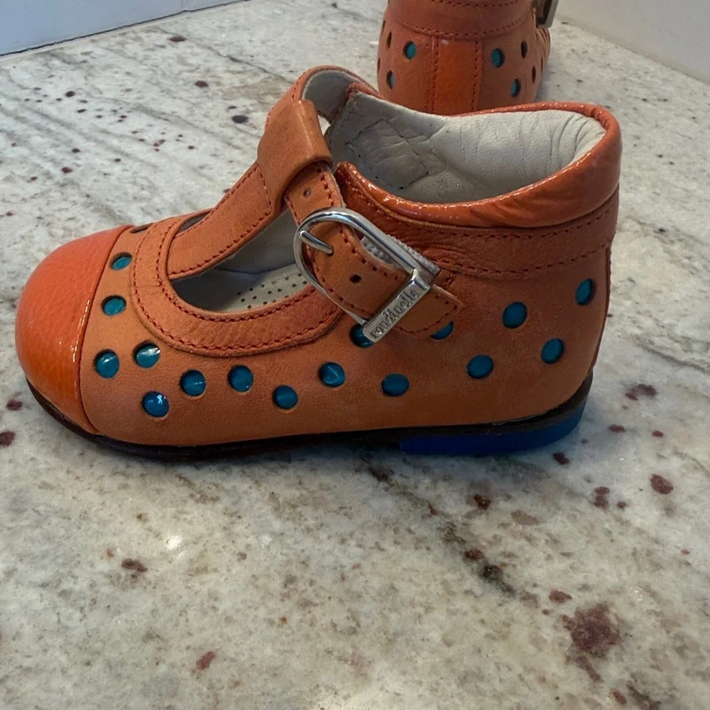 Rondinella Boutique European Leather Baby Shoes Orange Studded EU 18 Made Italy